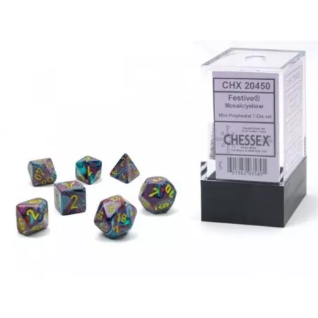 Chessex Festive Mini-Polyhedral Mosaic/yellow Dobbelsteen Set (7 Stuks) 1 Chessex Festive Mini-Polyhedral Mosaic/yellow Dobbelsteen Set (7 Stuks)