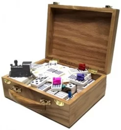 Domino Mexican-Train Dubbel 15 Koffer Hout